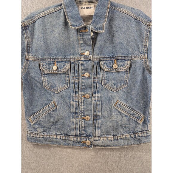 Old Navy Jacket Womens Small Blue Denim Cropped Medium Washed Jean 100% Cotton - Picture 2 of 9